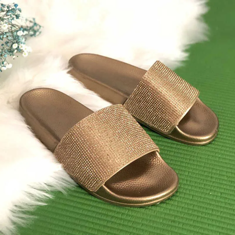 Waffle Flip Flops Rhinestone Women Slippers Flip Flops Summer Women Crystal Diamond Bling Beach Slides Sandals Casual Shoes Slip On Slipper