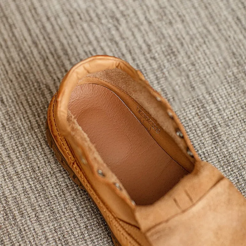 Women's Leather Booties Round Toe Lace-Up Flat Ankle Boots Handmade in Red/Brown/Black No Heel Oxfords