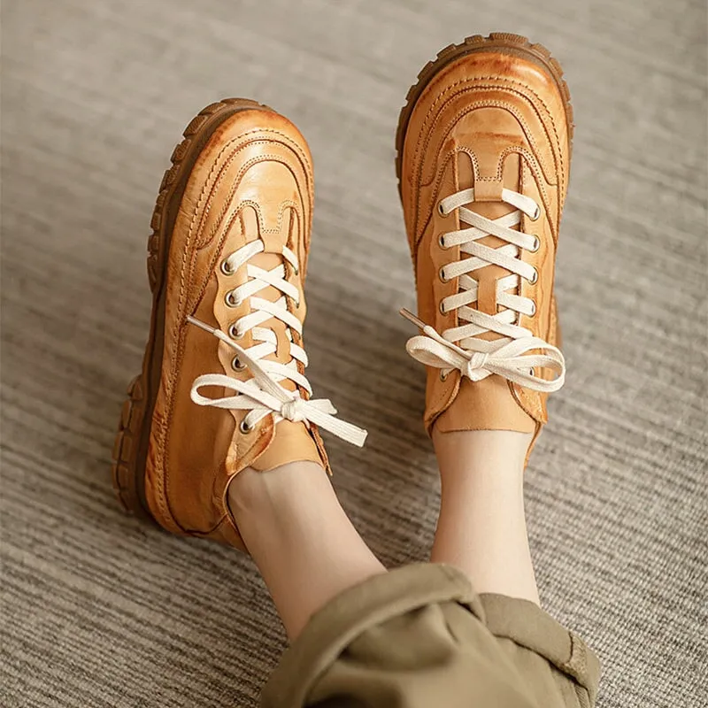 Softwalk Oxfords Women's Leather Booties Round Toe Lace-Up Flat Ankle Boots Handmade in Red/Brown/Black