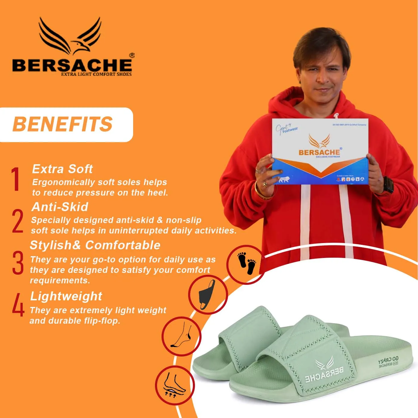 Indoor Slippers For Plantar Fasciitis Bersache Extra Soft Classic Casual with Back Strap Regular wear with Ultra Soft & Flexibility Technology Flip-Flop for Men's/ boy,s - 6044 (Green)