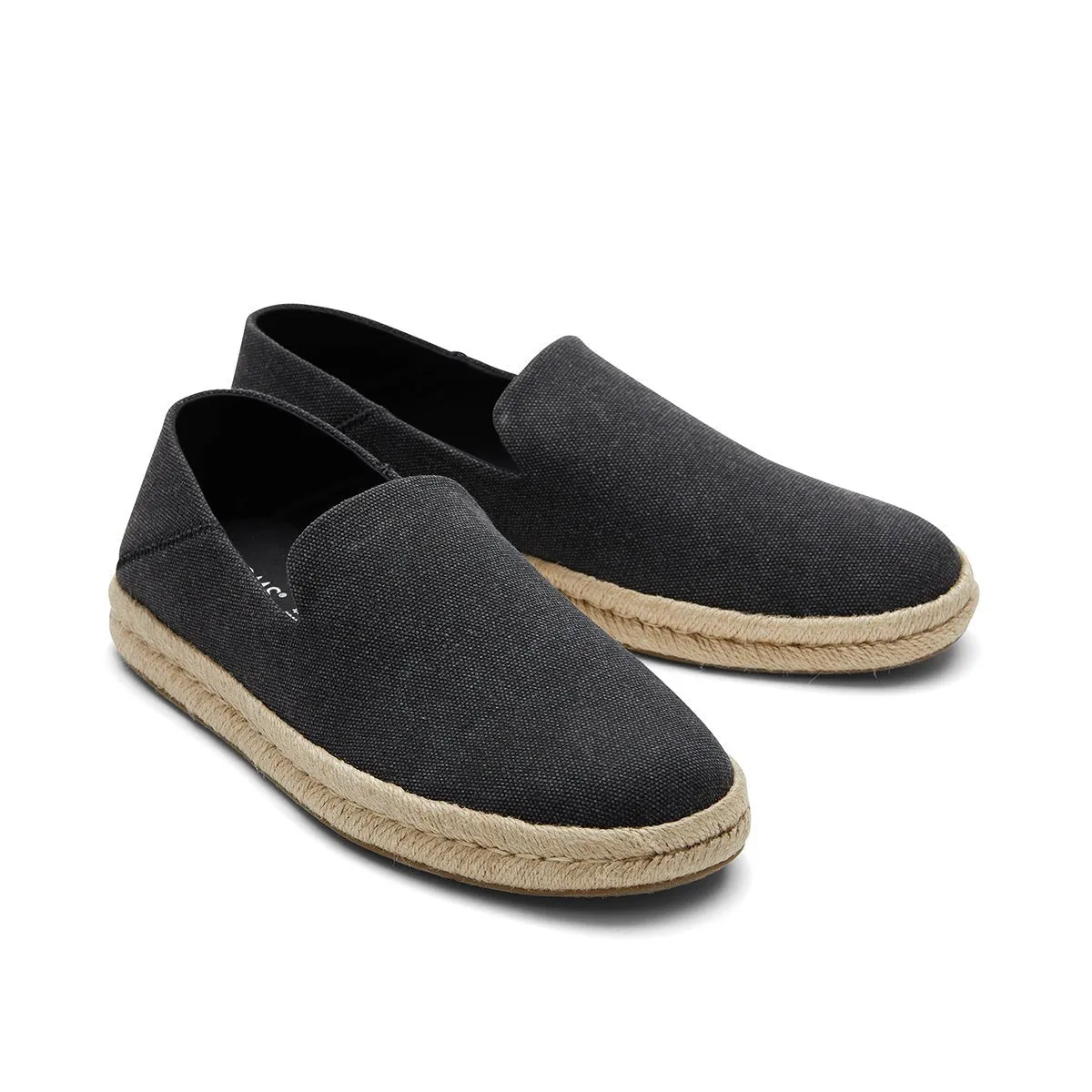 TOMS Espadrille Santiago Men - Black Recycled Cotton Canvas Slip On Work Boots Slip On Work