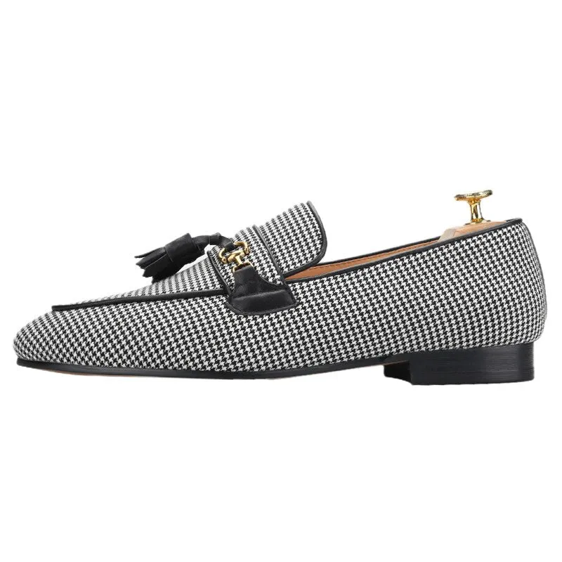 Slippers Tj Maxx Black And White Wool Houndstooth Slippers With Leather Tassels Moccasins