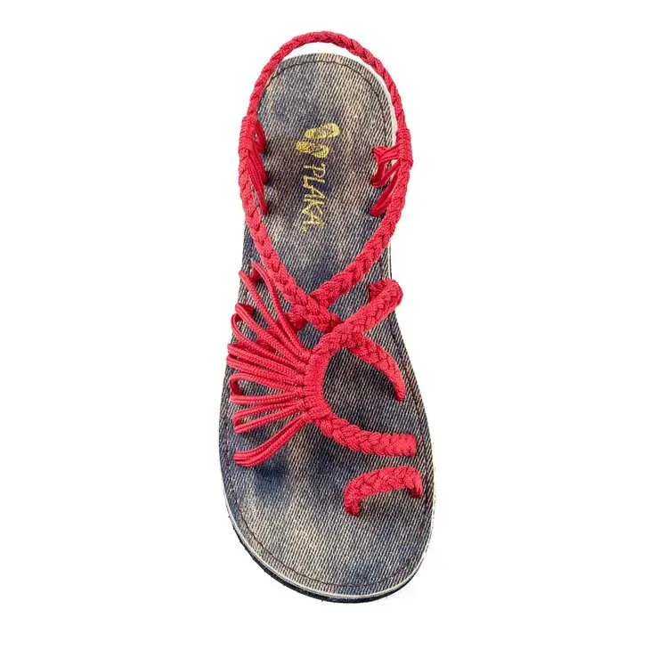 Suede Yacht Loafers Plaka Red Palm Leaf Flat Sandals