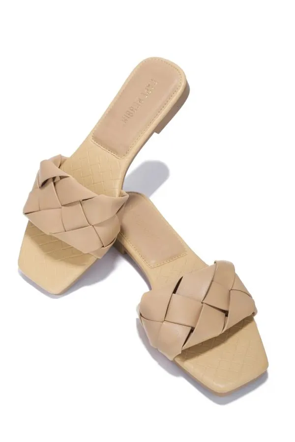 Jamaica Sandals South Coast Cape Robbin Deja Woven Mules Slip On Flat Squared Open Toe Slides Sandals Nude