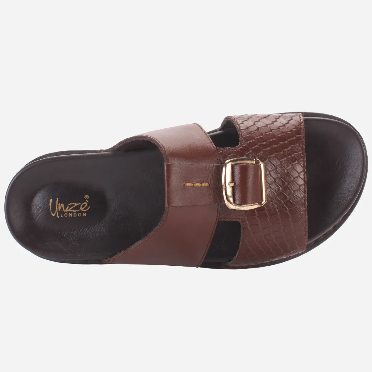 Men "KITZ" Leather Open Toe Summer Slippers Slippers With Fur Lining