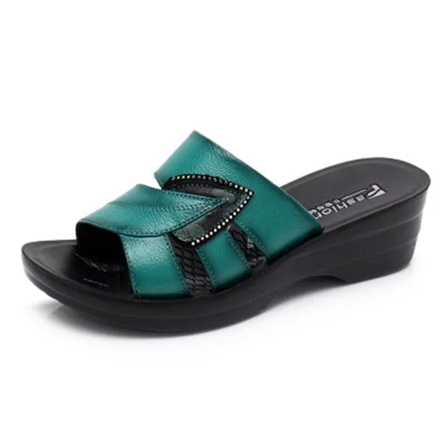 Genuine Leather Casual Slides Women Summer Shoes Walmart Squishmallow Slippers