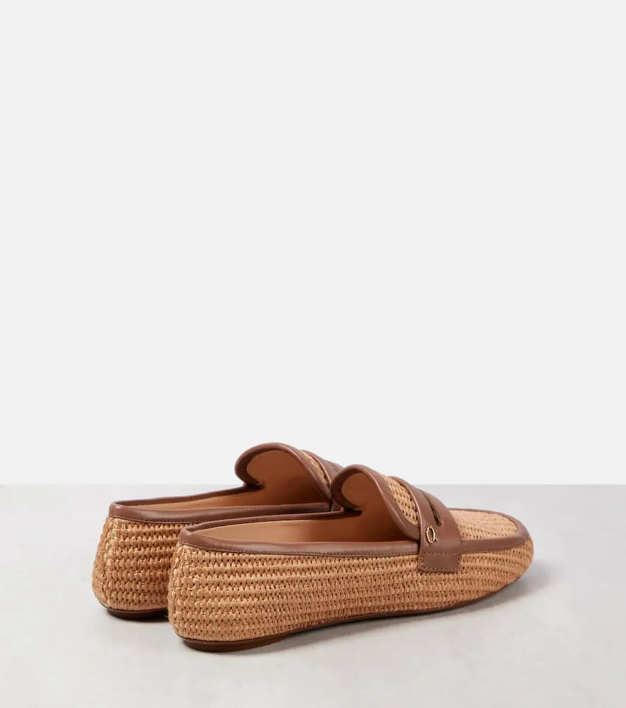 Gianvito Rossi Leather-trimmed raffia loafers Shearling Loafers