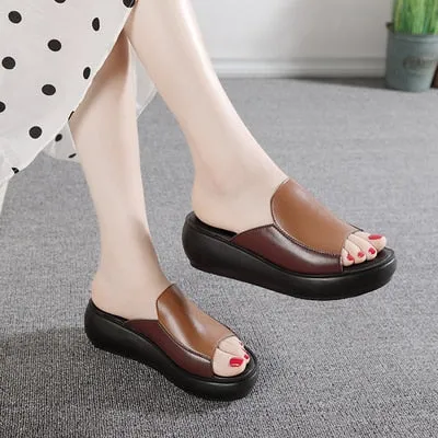 Summertime Flip Flops GKTINOO Woman Platform Flip Flops 2021 New Summer Women Genuine Leather Slipper High Heel Shoes Women Slippers
