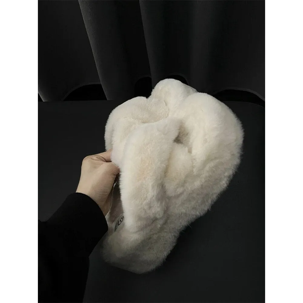 Purpdrank - Home Cotton Slippers Women Comfort Warm Shoes Non Slip Flats Slippers Ladies Flip Flops Platform Slippers Cute Style Plush Shoes Tasman Slides