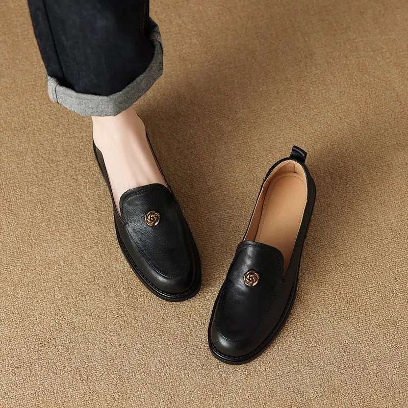 Loafers Nearby Handcrafted Retro Elegant Round Toe Red Large Size Loafers for Women