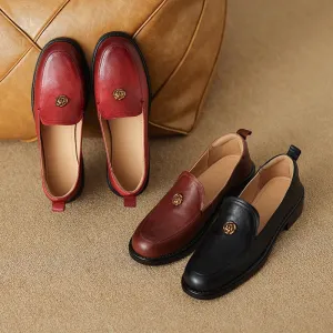 Comfortable Loafers Handcrafted Retro Elegant Round Toe Red Large Size Loafers for Women
