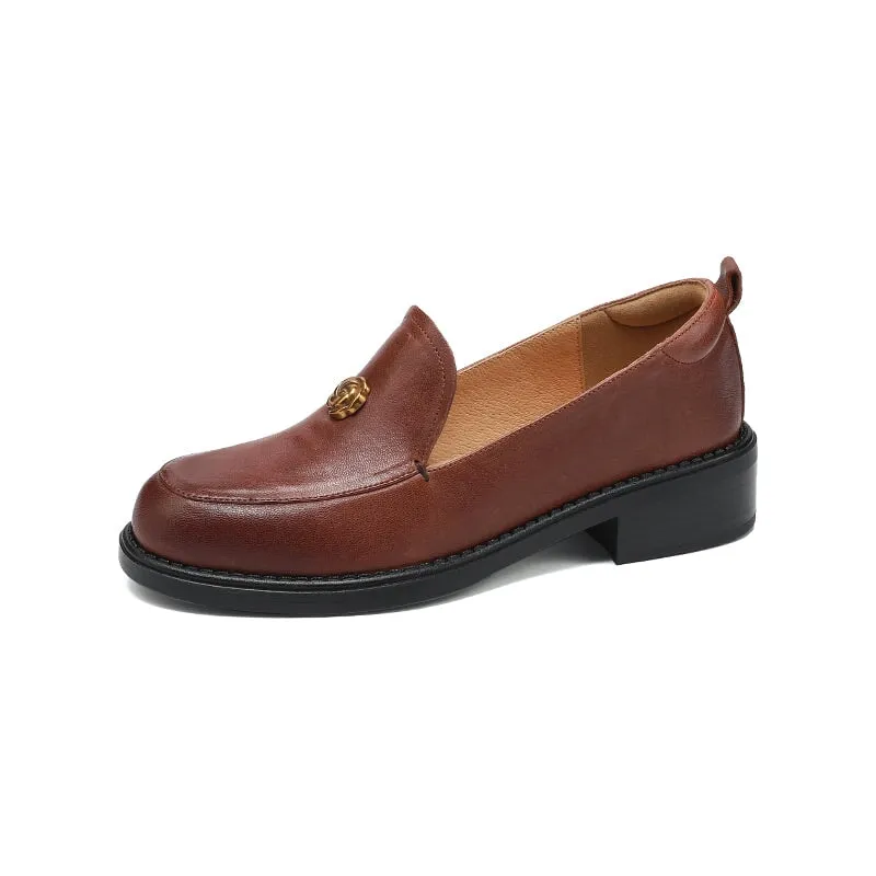 Lugged Loafers Handcrafted Retro Elegant Round Toe Red Large Size Loafers for Women