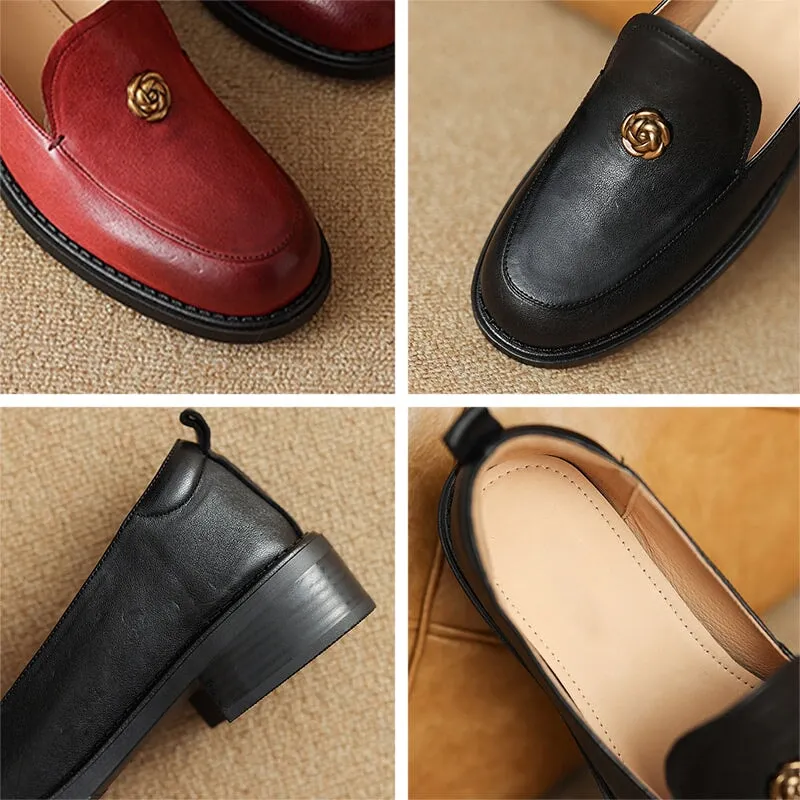 Work Loafers Handcrafted Retro Elegant Round Toe Red Large Size Loafers for Women