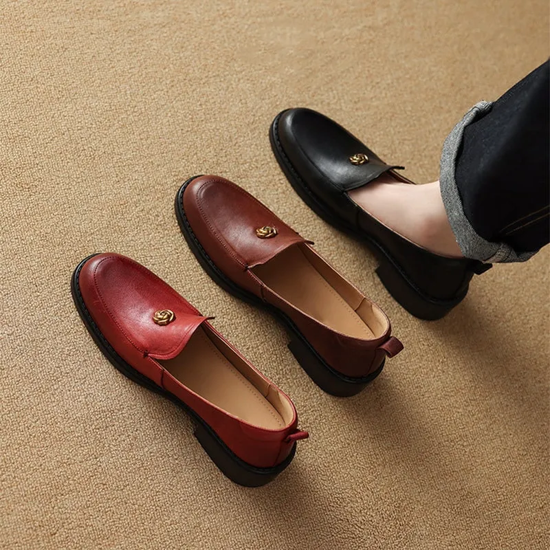 Handcrafted Retro Elegant Round Toe Red Large Size Loafers for Women Gq Loafers