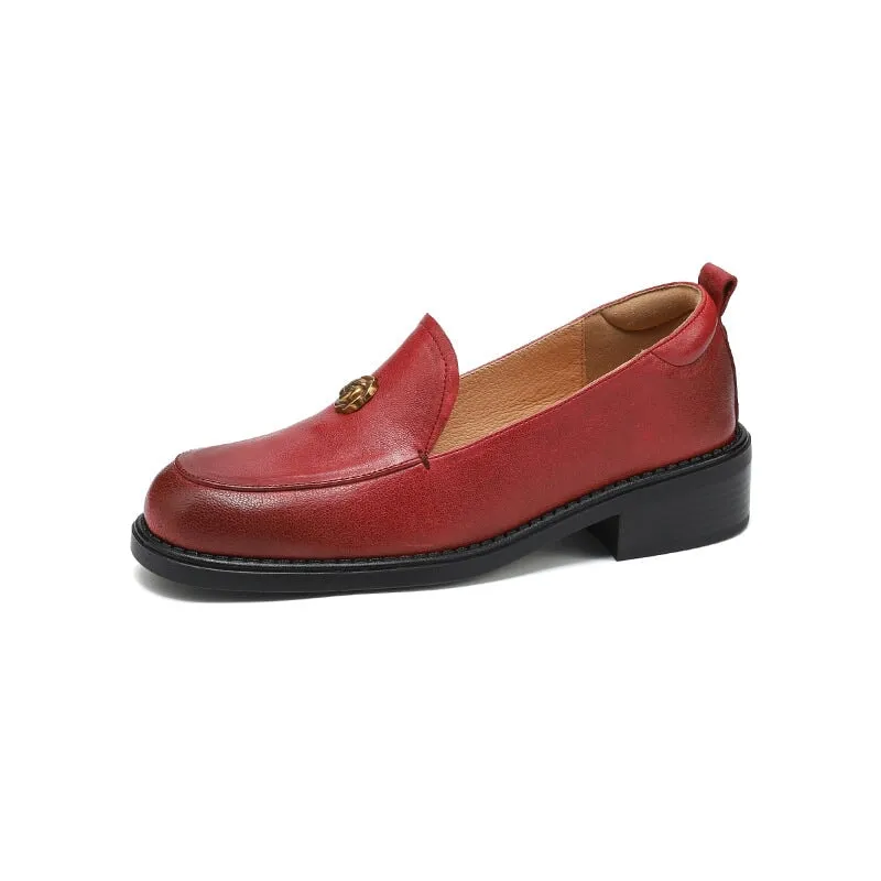 Made In Usa Loafers Handcrafted Retro Elegant Round Toe Red Large Size Loafers for Women