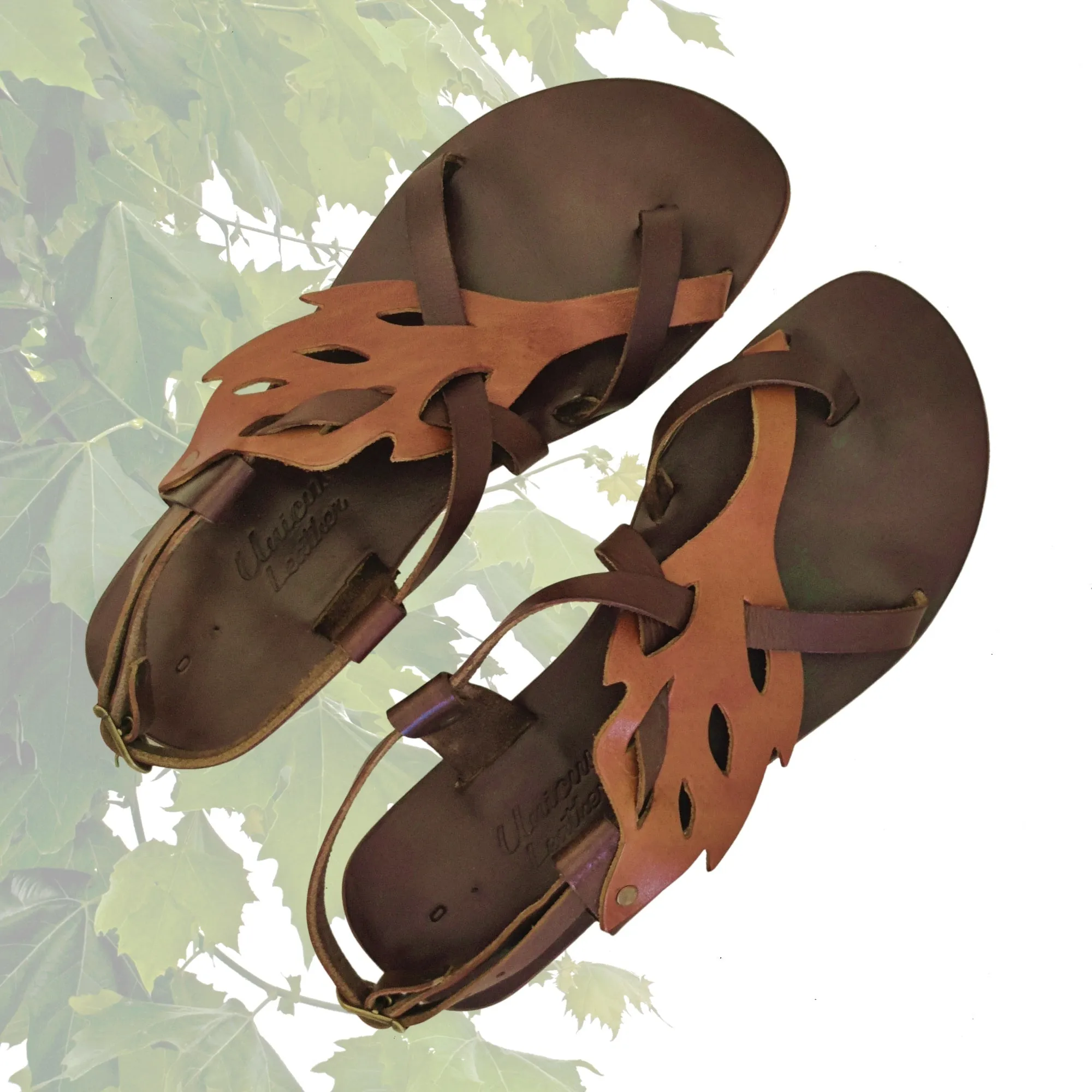 Handcrafted Strappy Strappy Vegetal Leather Women Sandalet Leaf Design-Life Style Shoes-Gift Fashion Footwear-Strappy Sandal Ortho Rest Flip Flops