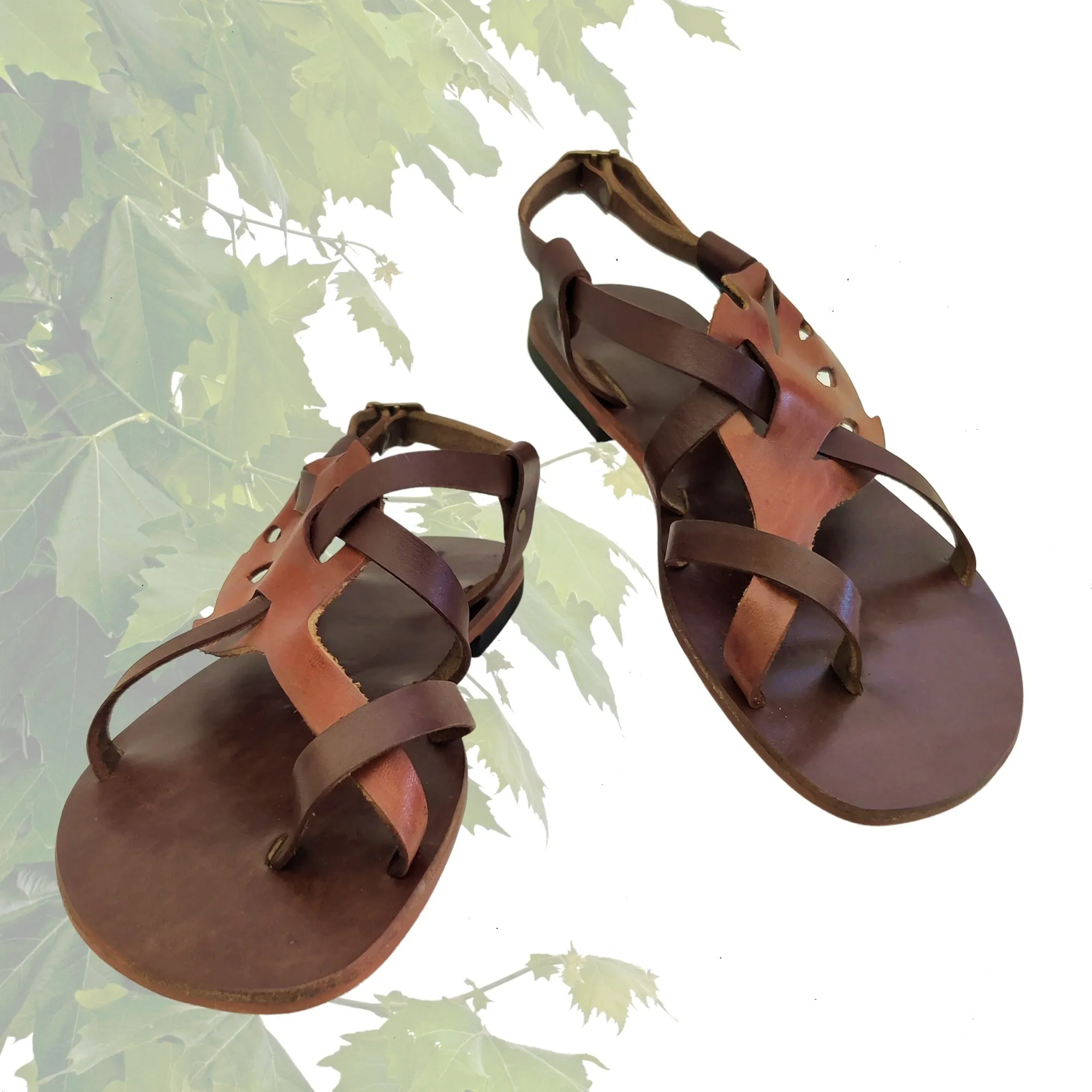 Handcrafted Strappy Strappy Vegetal Leather Women Sandalet Leaf Design-Life Style Shoes-Gift Fashion Footwear-Strappy Sandal Sea Shell Flip Flops
