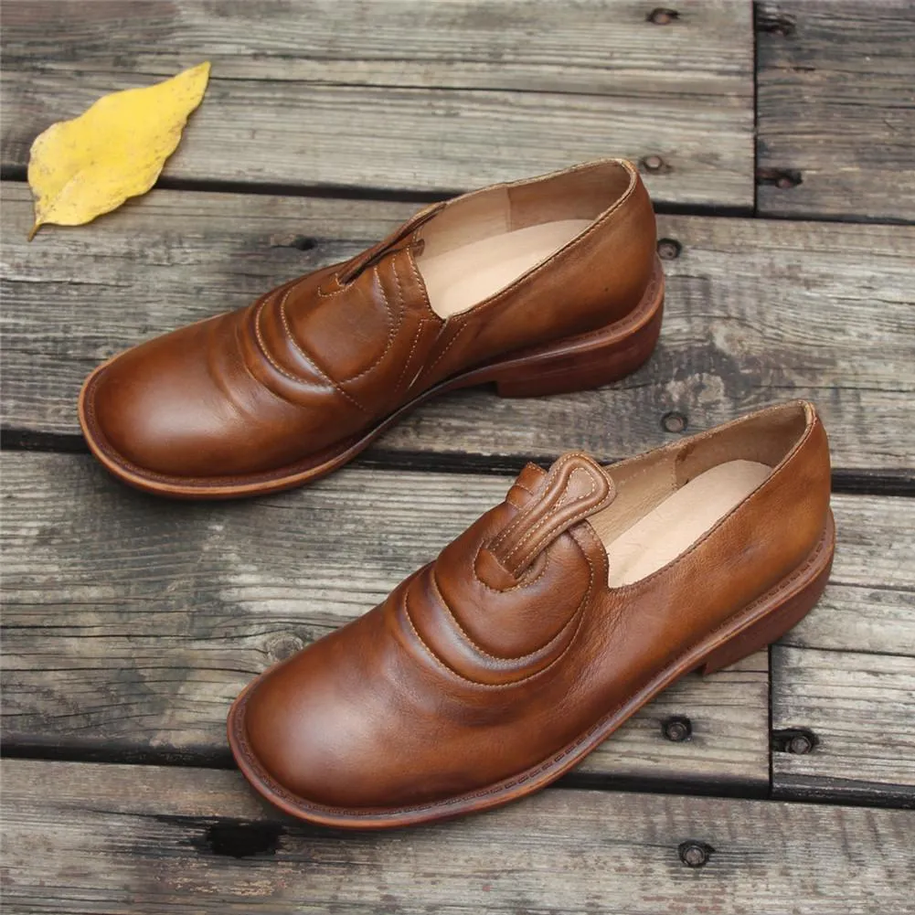 Ivory Loafers Handmade Brown Leather Shoes For Women Retro Loafers Work Shoes Slip On Shoes