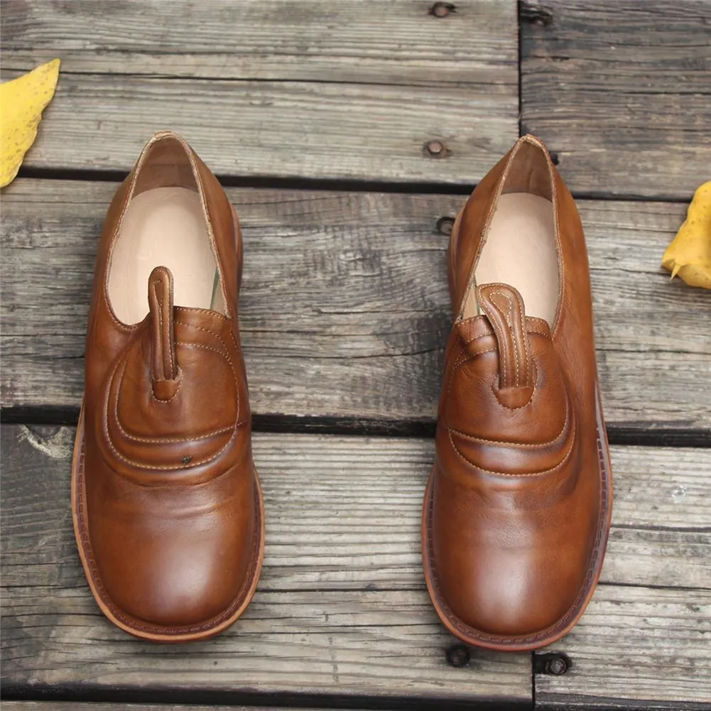 Handmade Brown Leather Shoes For Women Retro Loafers Work Shoes Slip On Shoes Tyler Durden Loafers