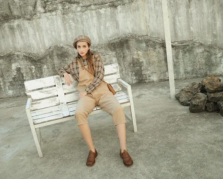 Handmade Brown Leather Shoes For Women Retro Loafers Work Shoes Slip On Shoes Timberland Loafers