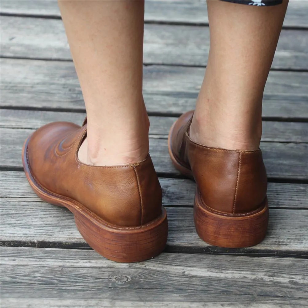 Glitter Loafers Handmade Brown Leather Shoes For Women Retro Loafers Work Shoes Slip On Shoes