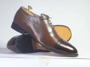 Shoes For Very Flat Feet Handmade Men Brown Leather Cap Toe Brogue Shoes, Men Dress Formal Designer Shoes
