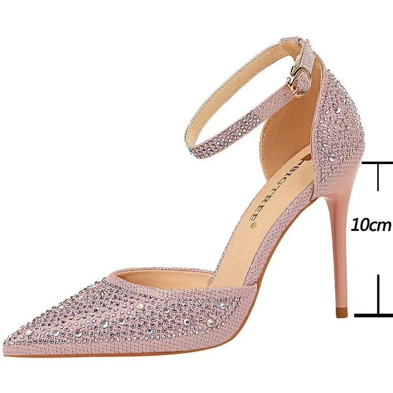 Shoes Shiny Rhinestones High Heels Ladies Shoes Women Pumps Seude Sandals