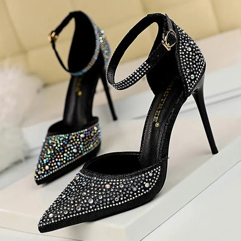 Shoes Shiny Rhinestones High Heels Ladies Shoes Women Pumps Pantyhose Sandals