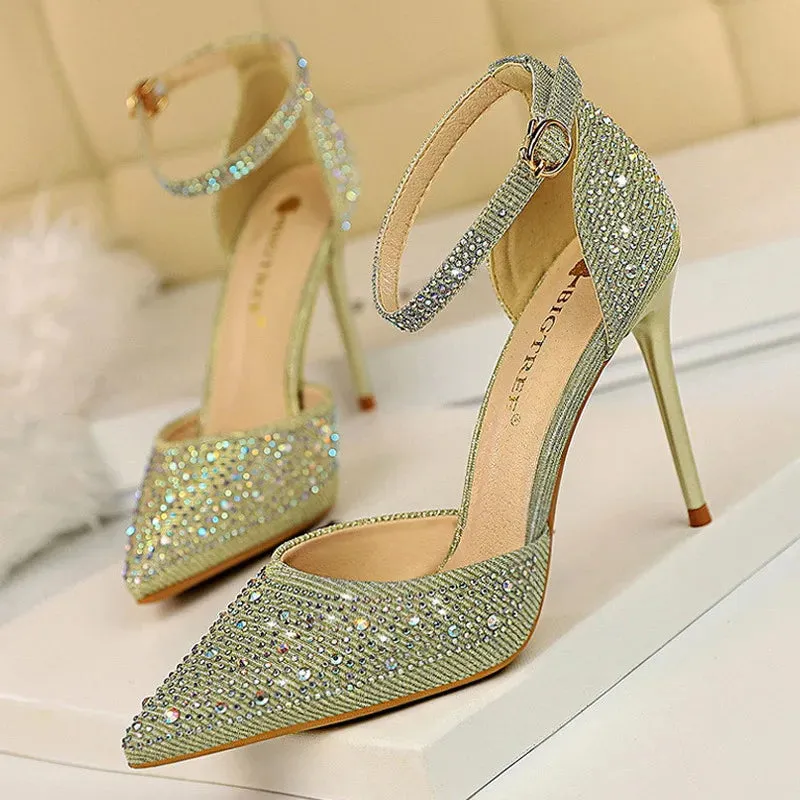 Sandals Curaco Shoes Shiny Rhinestones High Heels Ladies Shoes Women Pumps