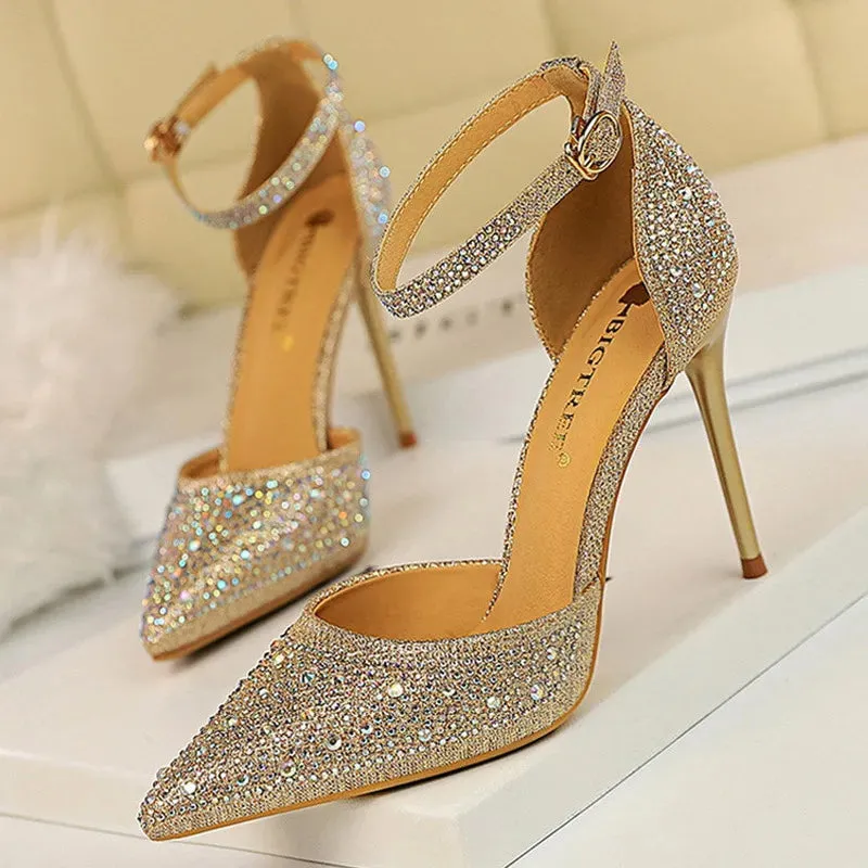 Ecco Shoes Sandals Shoes Shiny Rhinestones High Heels Ladies Shoes Women Pumps