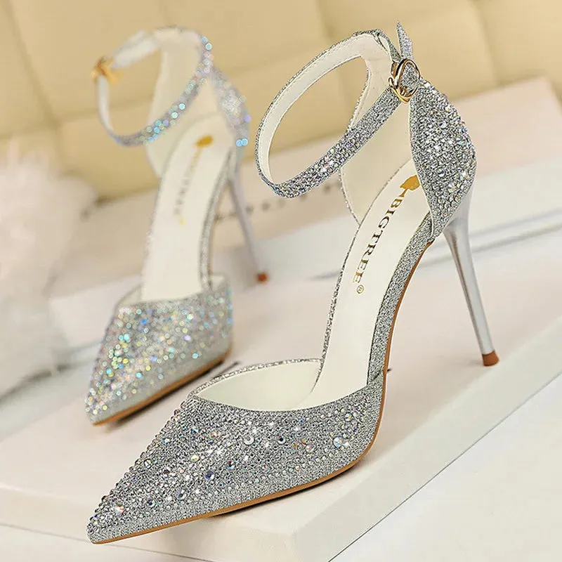 Shoes Shiny Rhinestones High Heels Ladies Shoes Women Pumps Comfortable Sandals For Walking