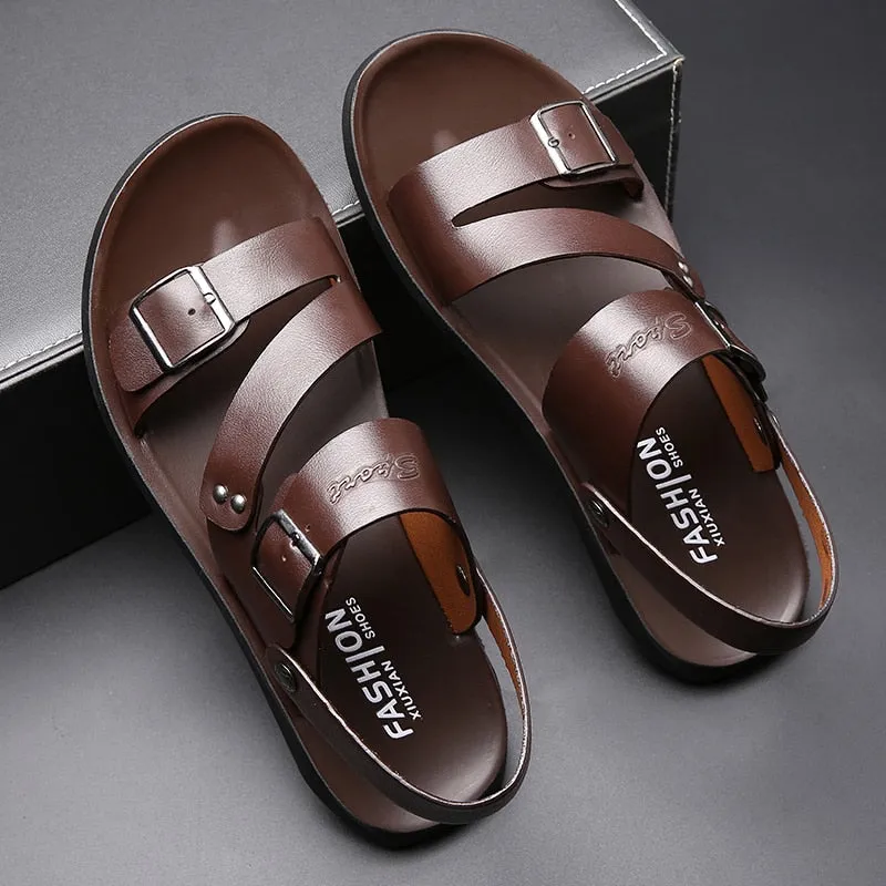 White Sandals Solid Color Leather Men Summer Shoes Casual Comfortable