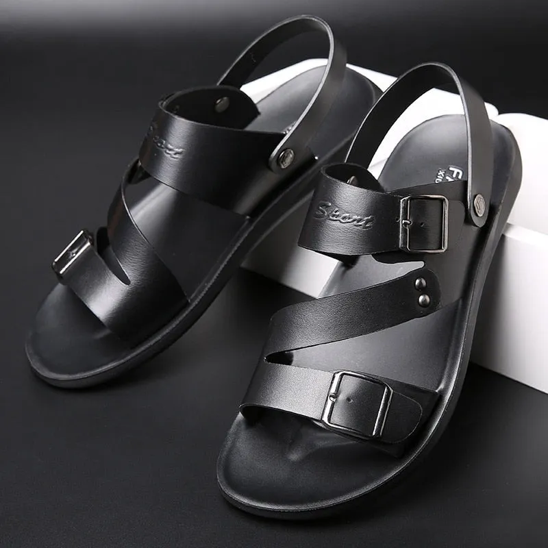 Sandals Solid Color Leather Men Summer Shoes Casual Comfortable Sandals Yoga