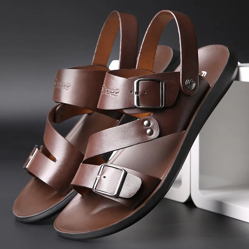 Sandals With Toe Coverage Sandals Solid Color Leather Men Summer Shoes Casual Comfortable