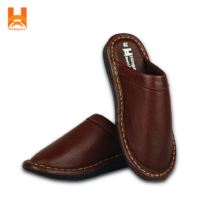 Hingare Soft Genuine Leather Anti-slip Slippers Fashion Casual Men Shoes York Mets Slippers