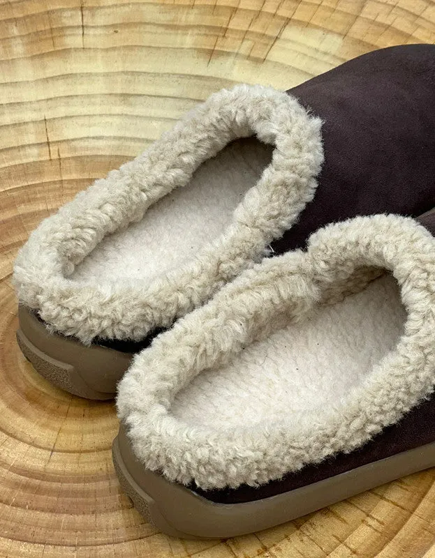 D & G Slides Round Toe Winter Indoor Suede Slippers with Fur