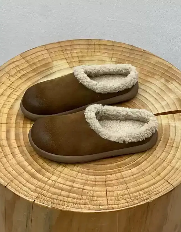 Round Toe Winter Indoor Suede Slippers with Fur Slippers Buy