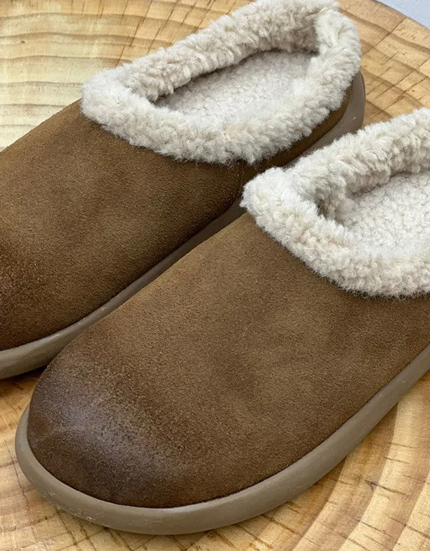 Tag Slippers Round Toe Winter Indoor Suede Slippers with Fur