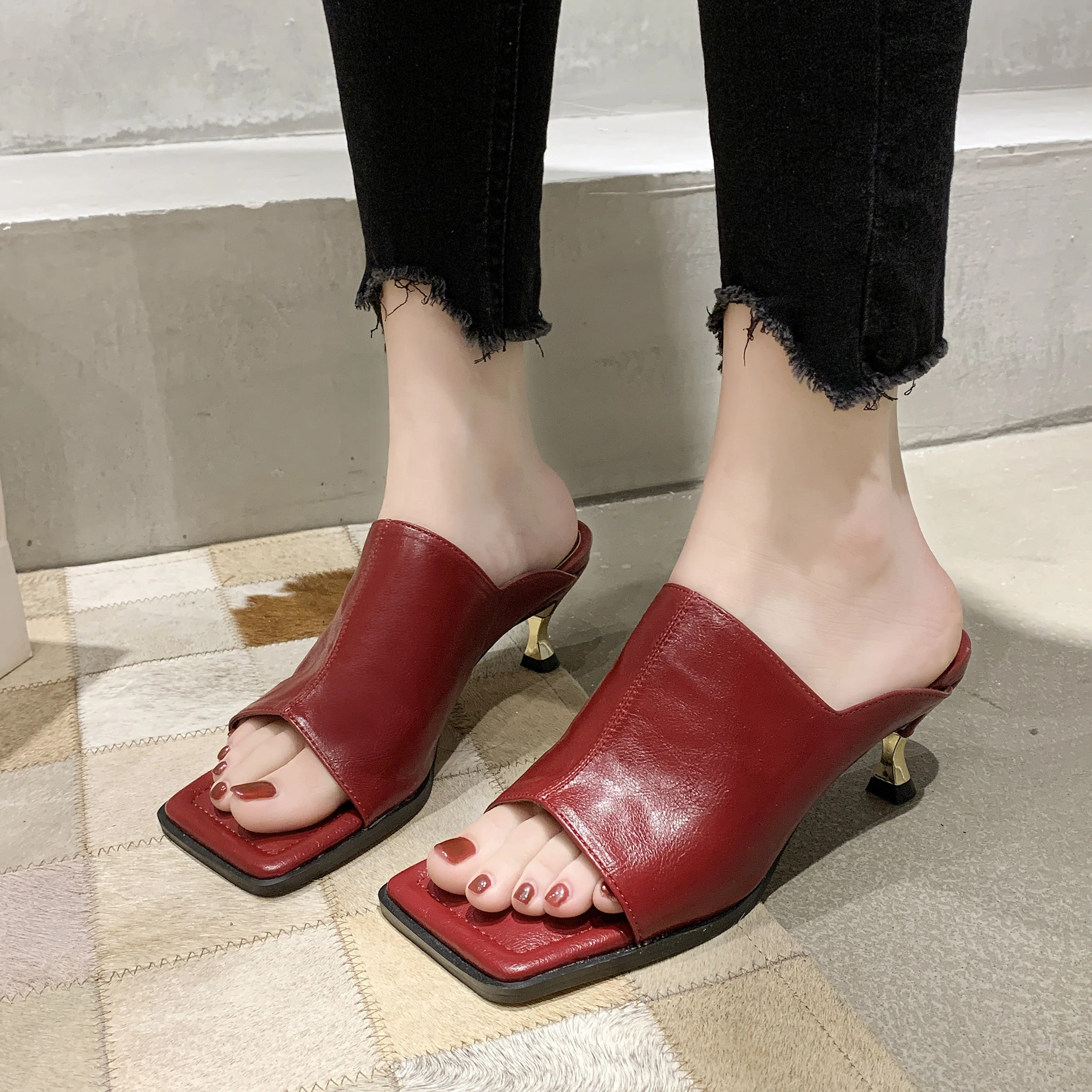 Hot Clip-on Square Toe High Heels Sandals Women Sexy Party Slippers Women Flip Flops Shoes Woman Zapatos De Mujer Summer Slippers With Arch Support