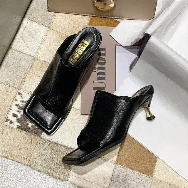 Suede Clog Slippers Hot Clip-on Square Toe High Heels Sandals Women Sexy Party Slippers Women Flip Flops Shoes Woman Zapatos De Mujer