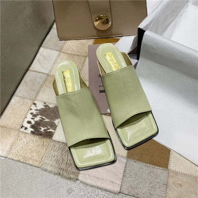 Initial Slippers Hot Clip-on Square Toe High Heels Sandals Women Sexy Party Slippers Women Flip Flops Shoes Woman Zapatos De Mujer