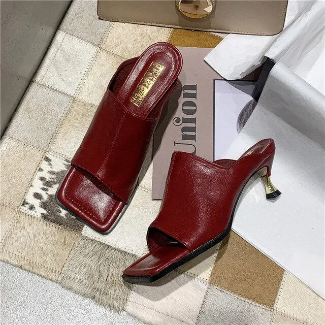 Hot Clip-on Square Toe High Heels Sandals Women Sexy Party Slippers Women Flip Flops Shoes Woman Zapatos De Mujer Beam Slippers