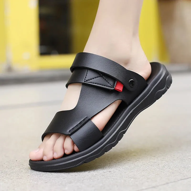 Scott Sandals Yeknu Men's Slippers outdoor Summer New Sandals Men Leather Sandals breathable Adult Thick-soled Beach Shoes Non-slip Open-toe Sandals