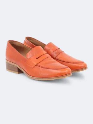 Women's Leather Classic Shoes,Orange Low Cut Flat Shoes