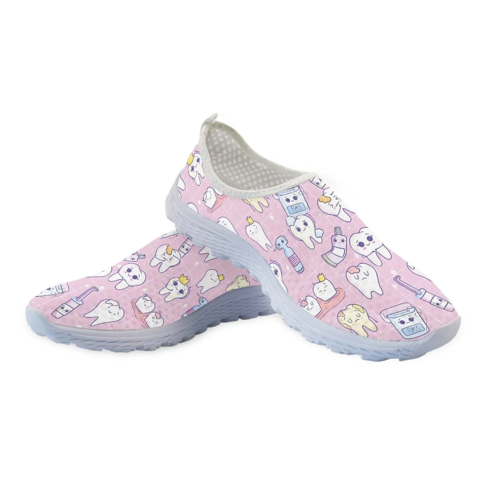 Wool Loafers INSTANTARTS Cartoon Dental Loafers Pink Tooth Print Comfortable Breathable Shoes Medical Nurse Shoes Women's Slip On Shoes Flat