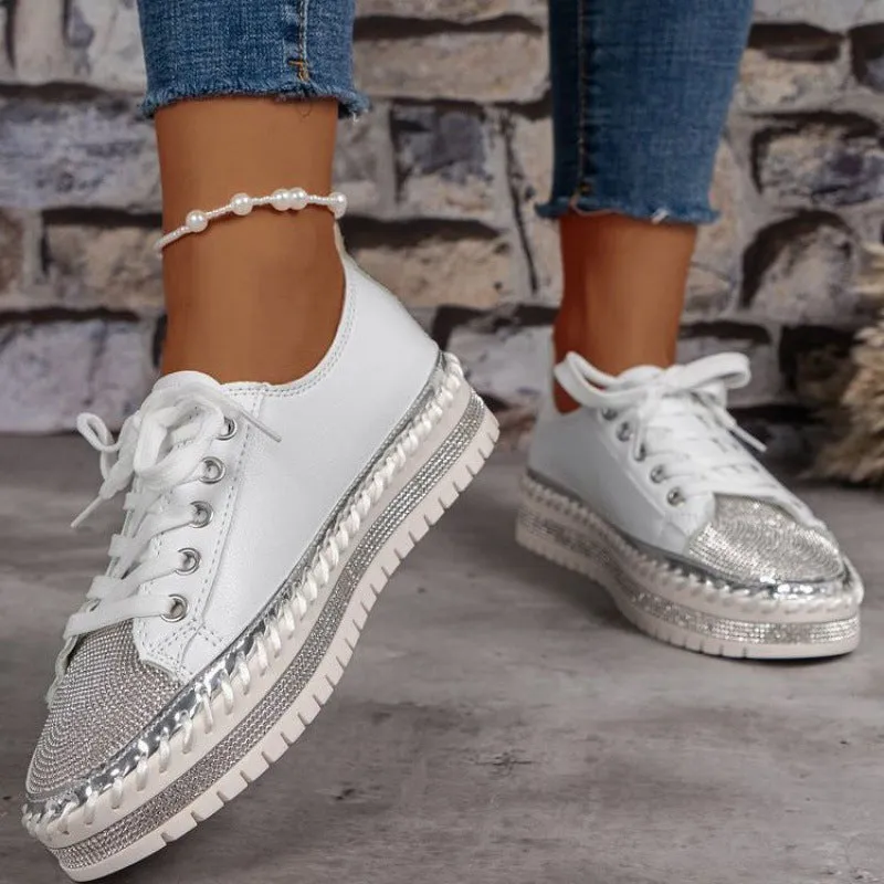 Women's rhinestone sparkly lace-up platform sneakers Best Affordable Sneakers