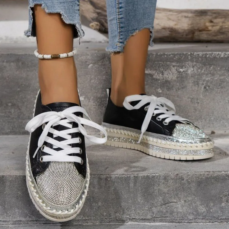 Sneakers Miami Women's rhinestone sparkly lace-up platform sneakers