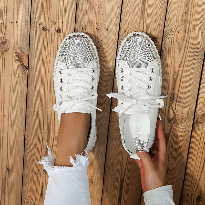 Athletic Sneakers Women's rhinestone sparkly lace-up platform sneakers