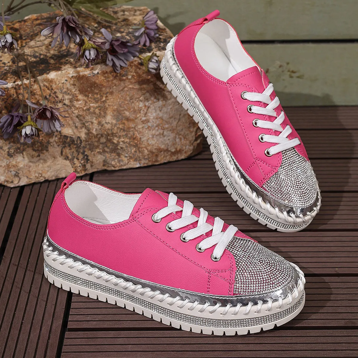 Sneakers Designer Women's rhinestone sparkly lace-up platform sneakers