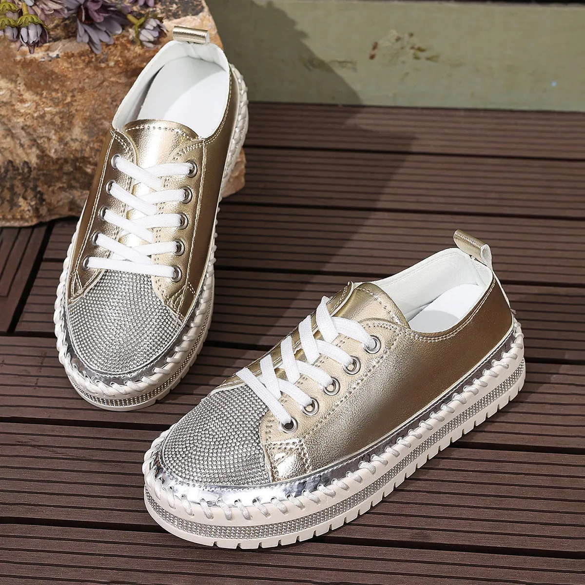 Women's rhinestone sparkly lace-up platform sneakers Ufc Sneakers